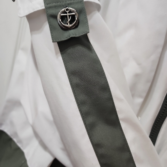 Mulberry St Women's  XL white green block hooded. Vtg. Anchor buttons. - Picture 7 of 12